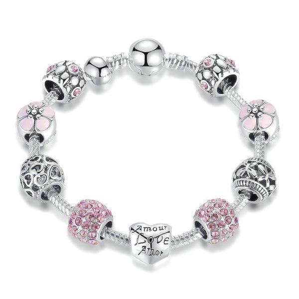 Pink Love Charm Bracelet-Women Bracelets-Auswara