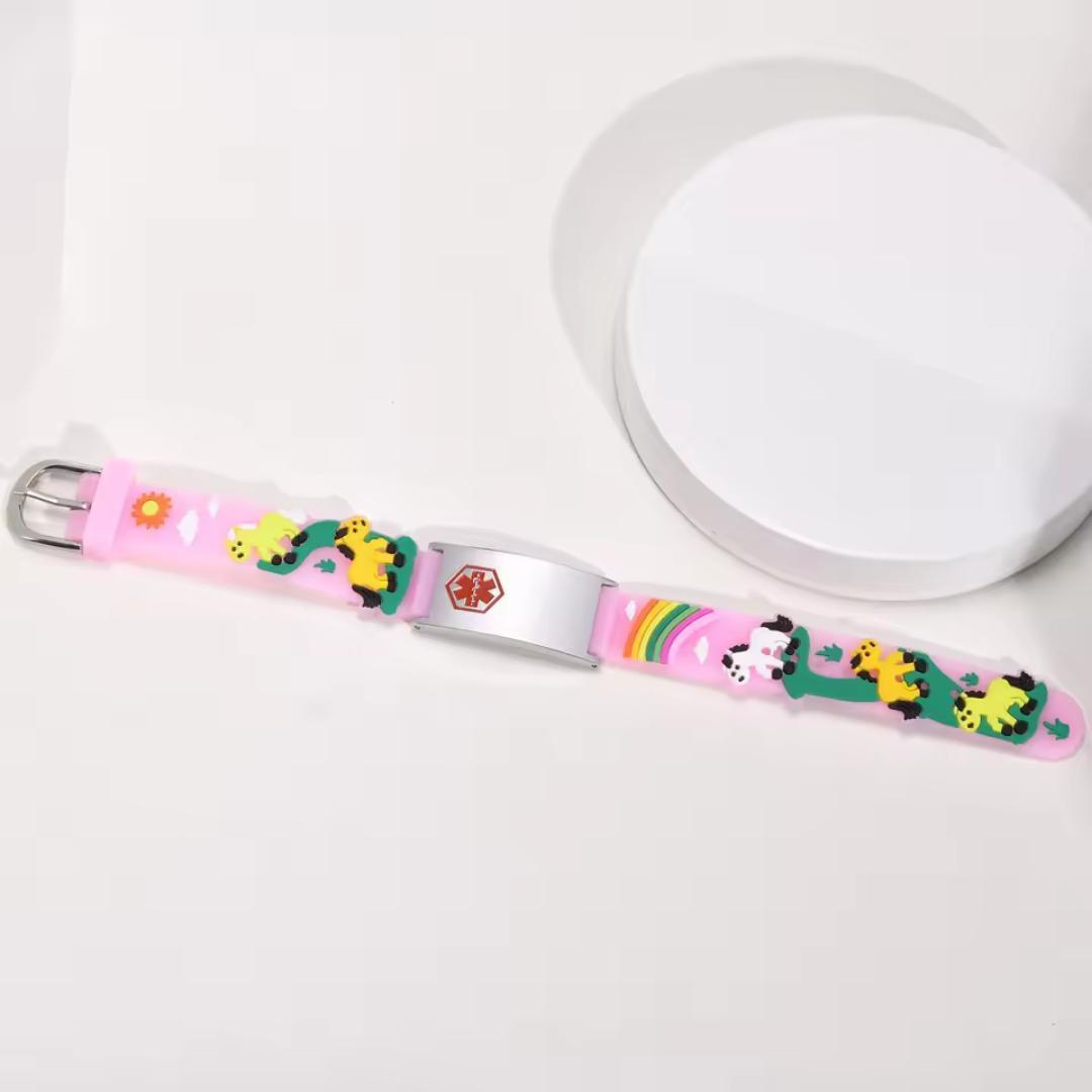 Pony Power Pink Silicone Kids Medical ID Bracelet-Kids Medical Alert Bracelet-Auswara