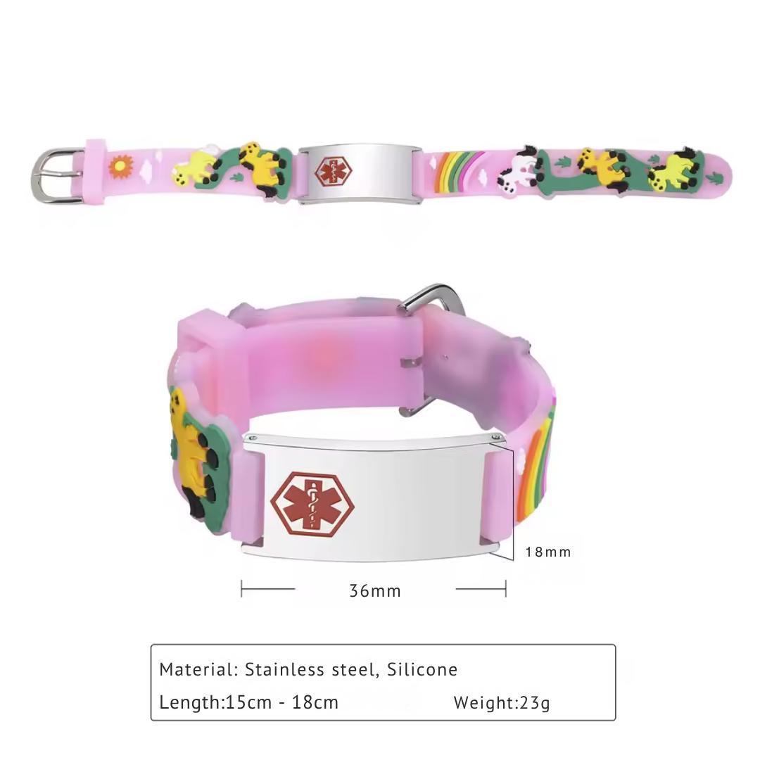 Pony Power Pink Silicone Kids Medical ID Bracelet-Kids Medical Alert Bracelet-Auswara