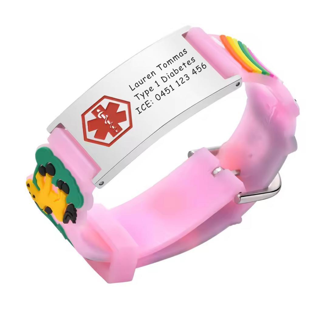 Pony Power Pink Silicone Kids Medical ID Bracelet-Kids Medical Alert Bracelet-Auswara