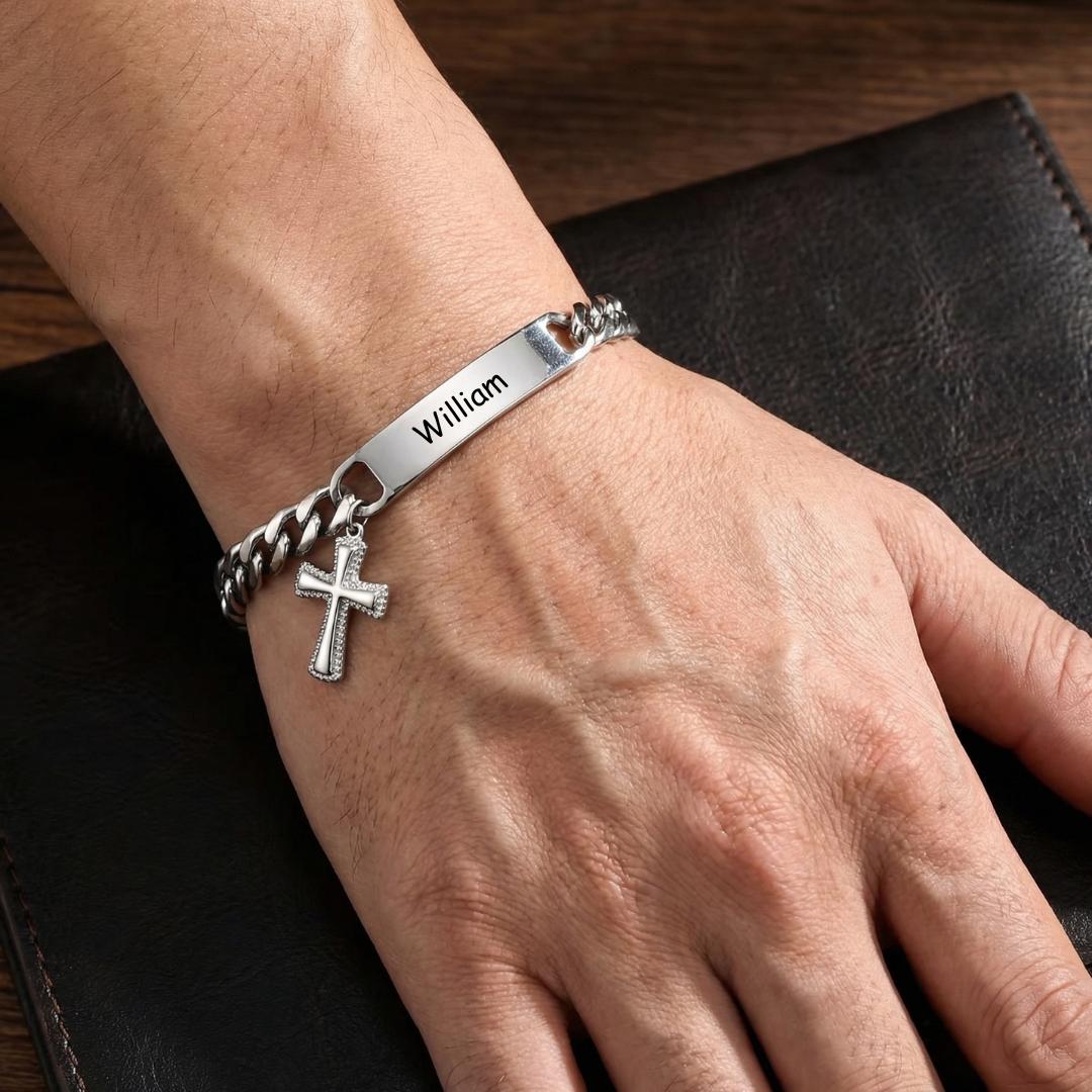 Providence Personalised Cross Men’s Bracelet-Personalised Bracelet-Auswara