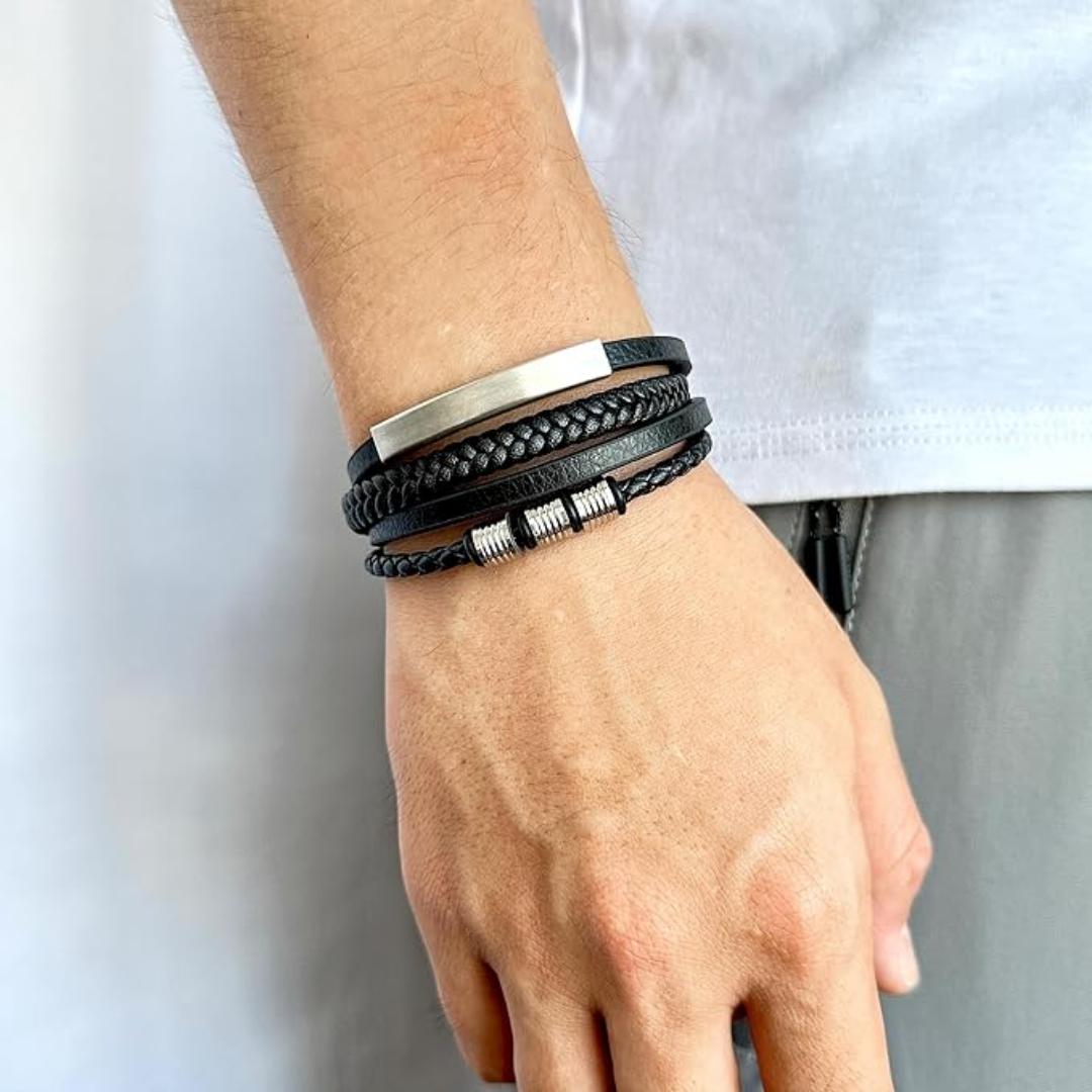 QuadraMark Custom Engraved Leather Bracelet-Personalised Bracelet-Auswara