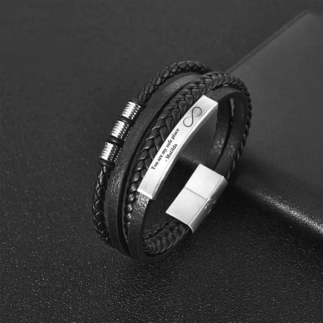 QuadraMark Custom Engraved Leather Bracelet-Personalised Bracelet-Auswara