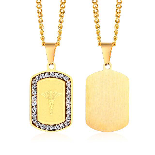 Rectangular Medical Alert Necklace with Cubic Zirconia-Medical Necklace-Auswara