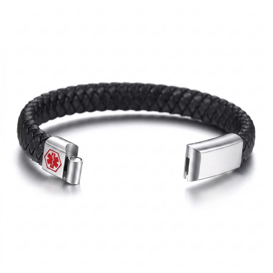 Red-Alert Leather Medical ID Bracelet with Silver Clasp-Medical ID Bracelet-Auswara