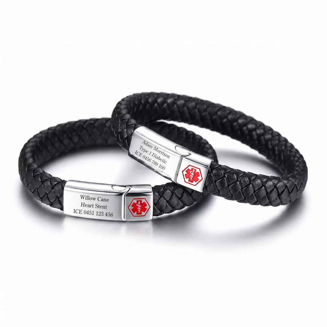 Red-Alert Leather Medical ID Bracelet with Silver Clasp-Medical ID Bracelet-Auswara