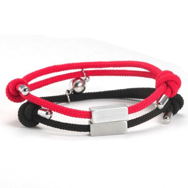 Red & Black Personalised Engraved Magnetic Couple Bracelet Set-Couple Bracelet-Auswara