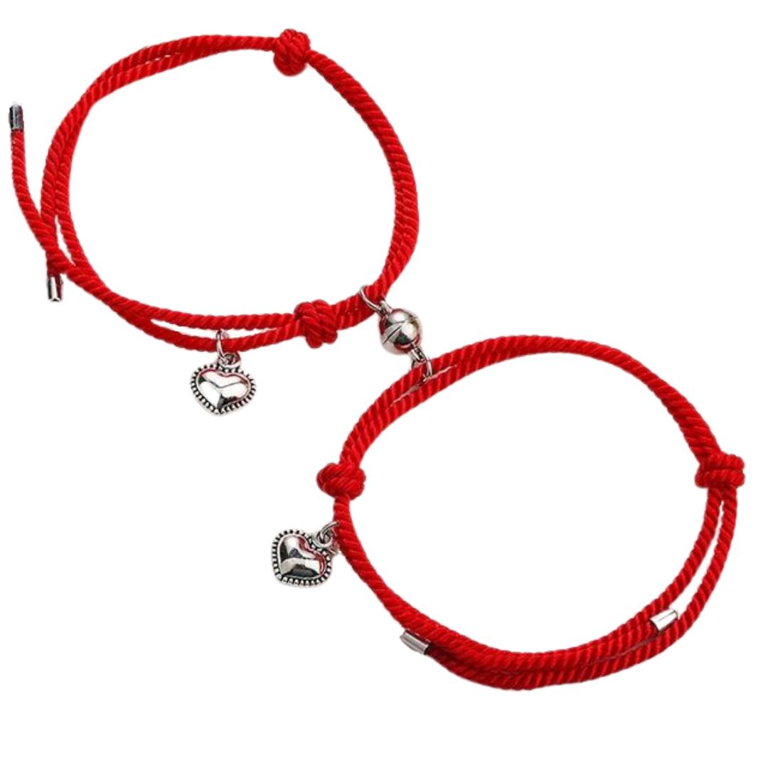 Red Magnetic Friendship Rope Bracelets with Hearts-Friendship Bracelets-Auswara