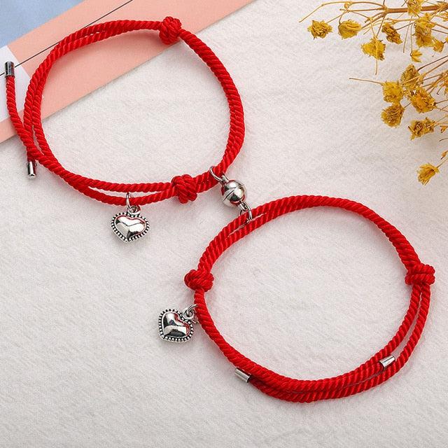 Red Magnetic Friendship Rope Bracelets with Hearts-Friendship Bracelets-Auswara