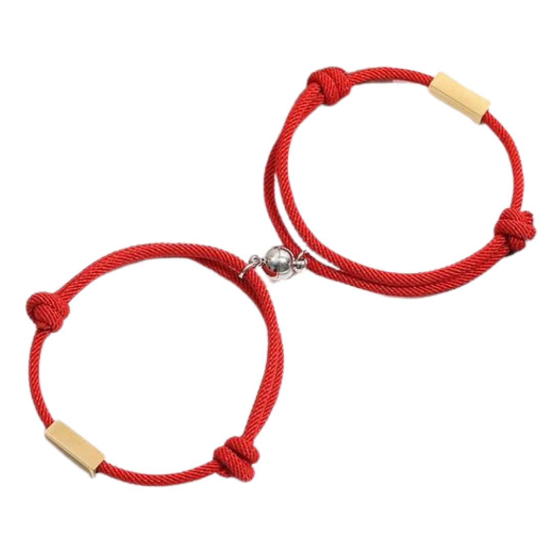 Red Personalised Engraved Magnetic Couple Bracelet Set-Couple Bracelet-Auswara