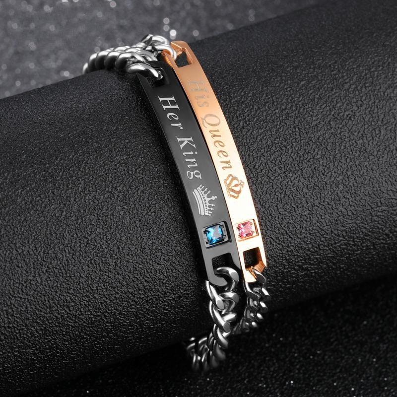 Personalised Couples Chain Bracelets with Cubic Zirconia-Couple Bracelet-Auswara