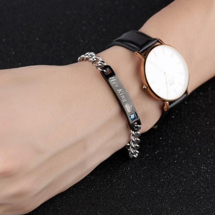 Personalised Couples Chain Bracelets with Cubic Zirconia-Couple Bracelet-Auswara