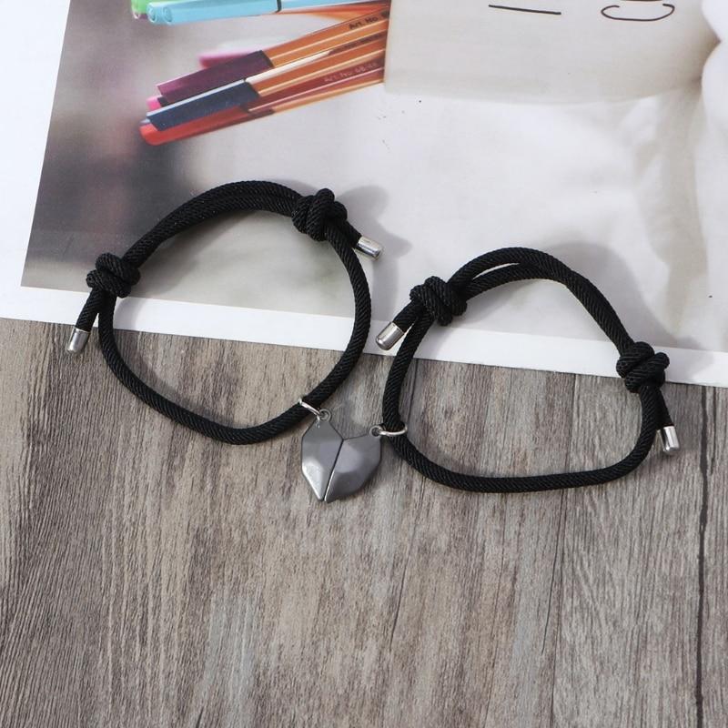 Rope Magnetic Heart Couples Bracelet Set