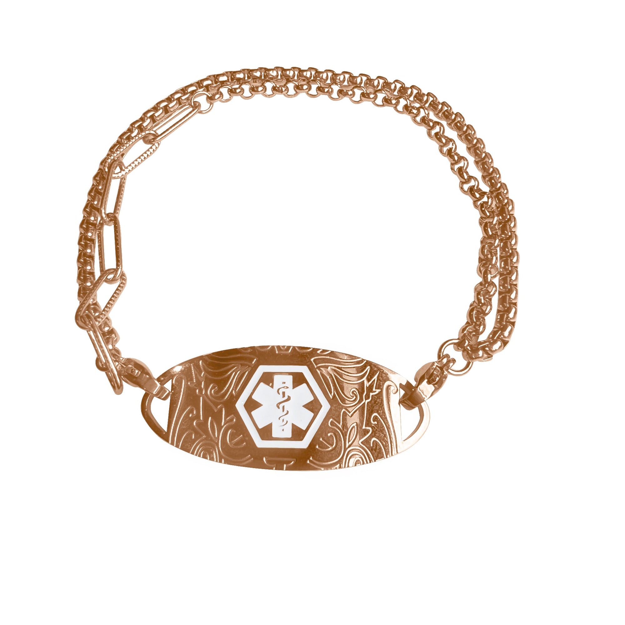 Rose Gold Double Chain Medical Alert Bracelet-Medical ID Bracelet-Auswara