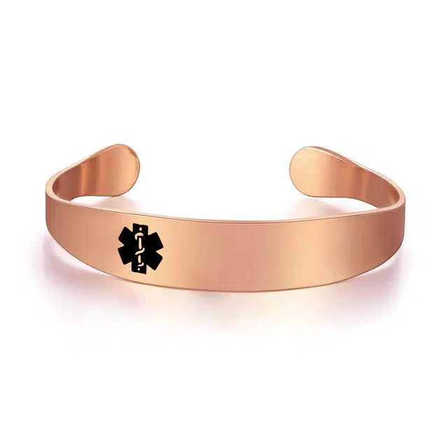 Rose Gold Medical Alert Cuff Bracelet Auswara