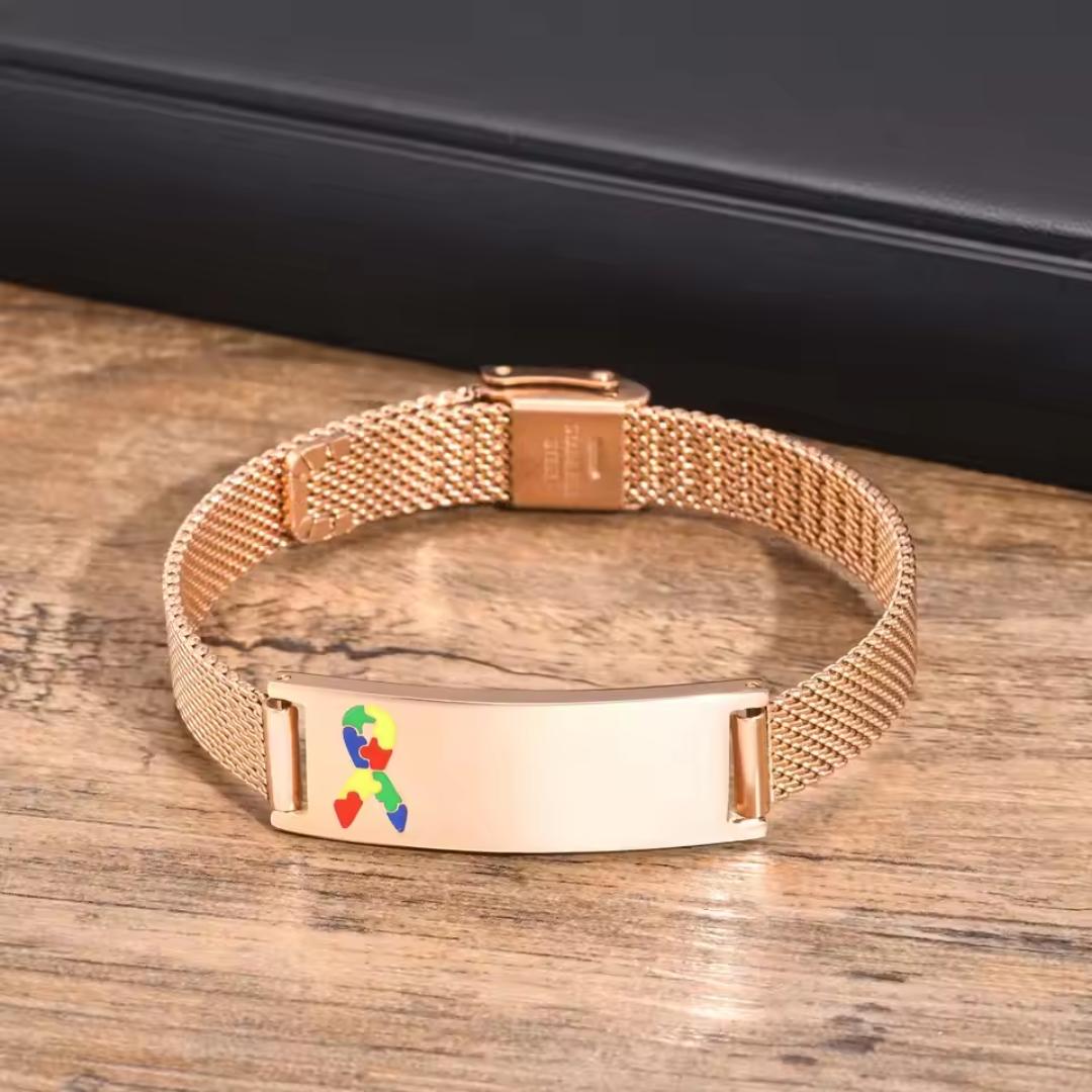 Rose Gold Mesh Autism Medical ID Bracelet-Medical ID Bracelet-Auswara