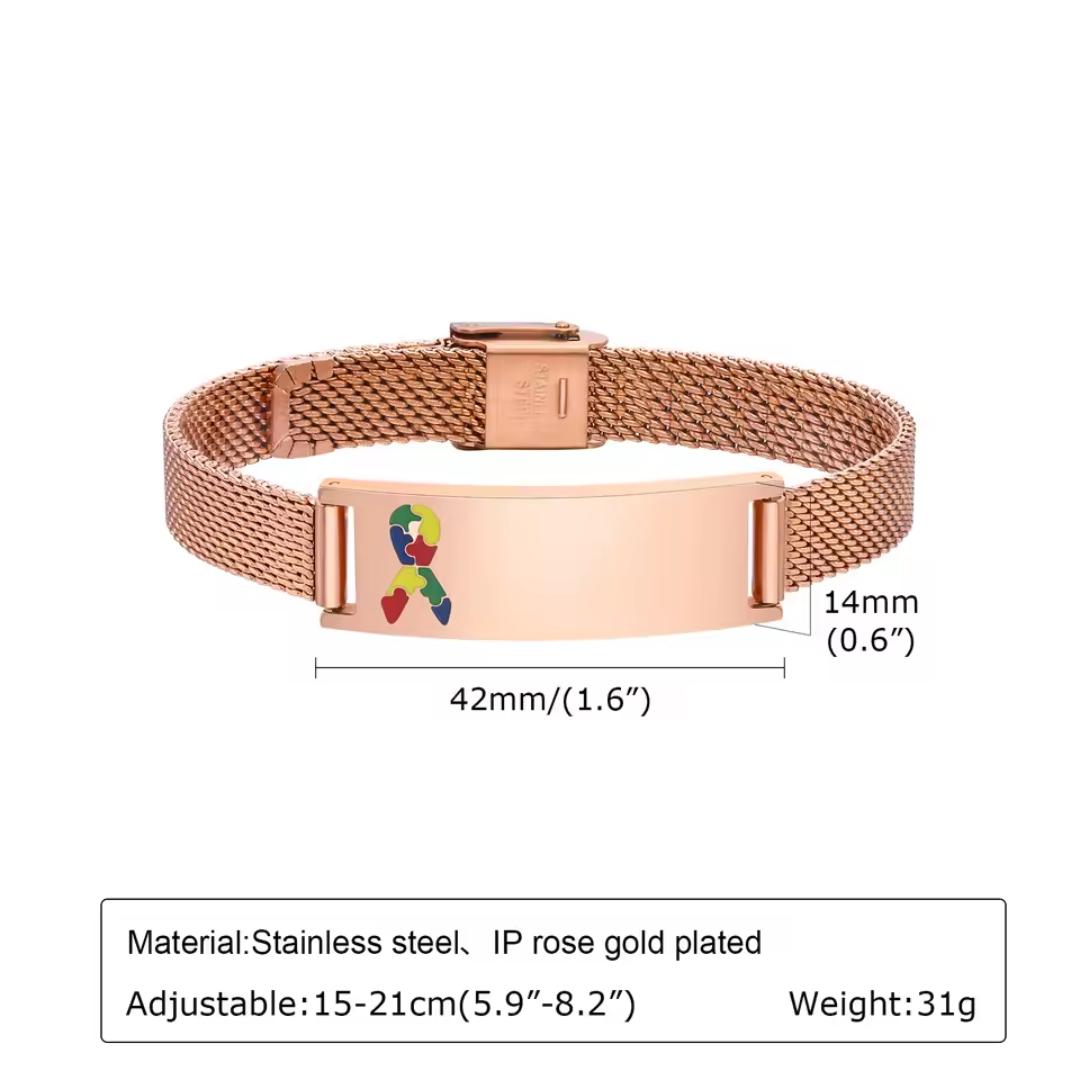 Rose Gold Mesh Autism Medical ID Bracelet-Medical ID Bracelet-Auswara
