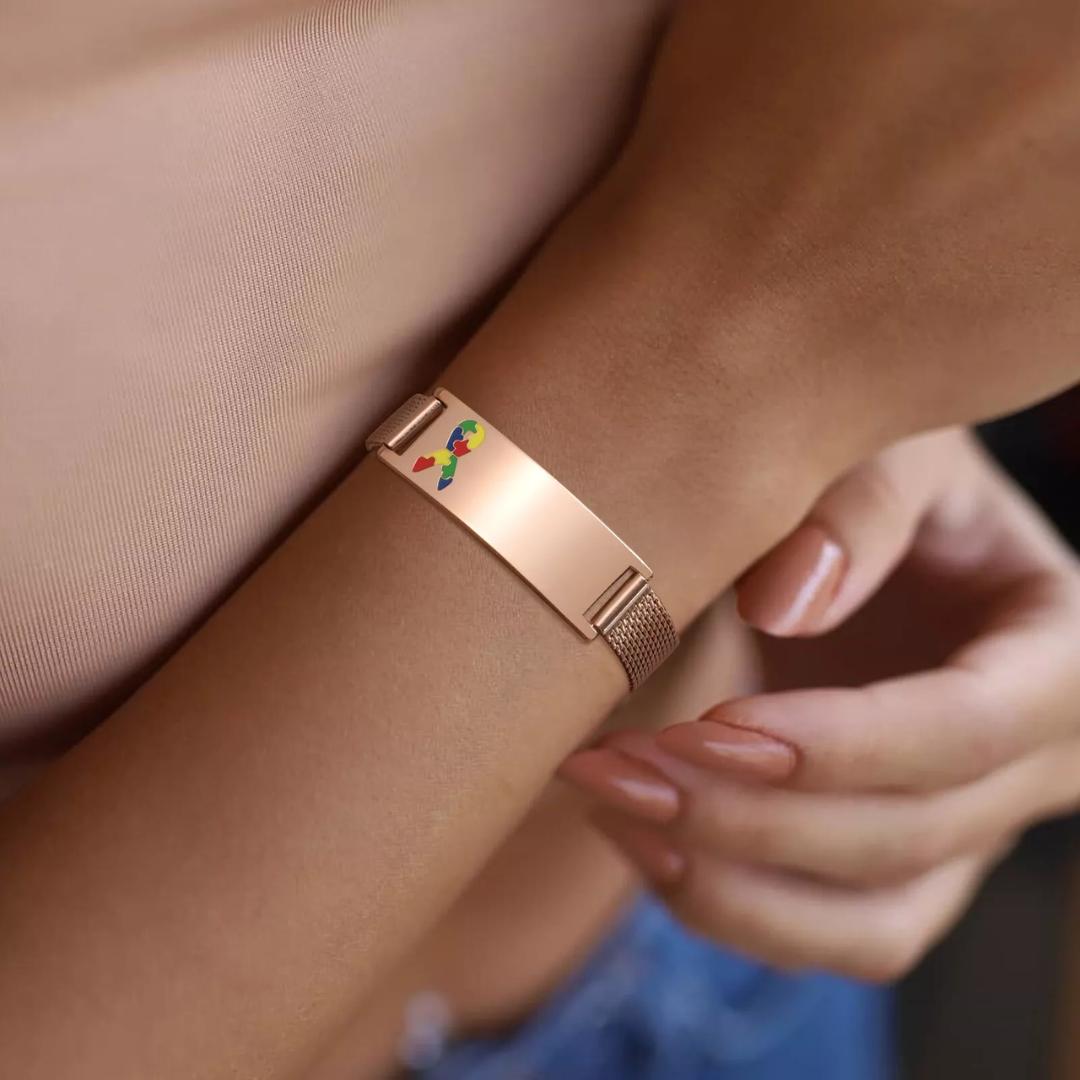 Rose Gold Mesh Autism Medical ID Bracelet-Medical ID Bracelet-Auswara