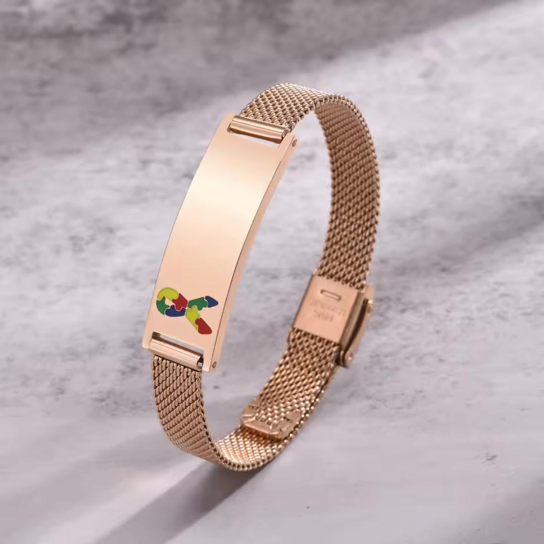 Rose Gold Mesh Autism Medical ID Bracelet-Medical ID Bracelet-Auswara