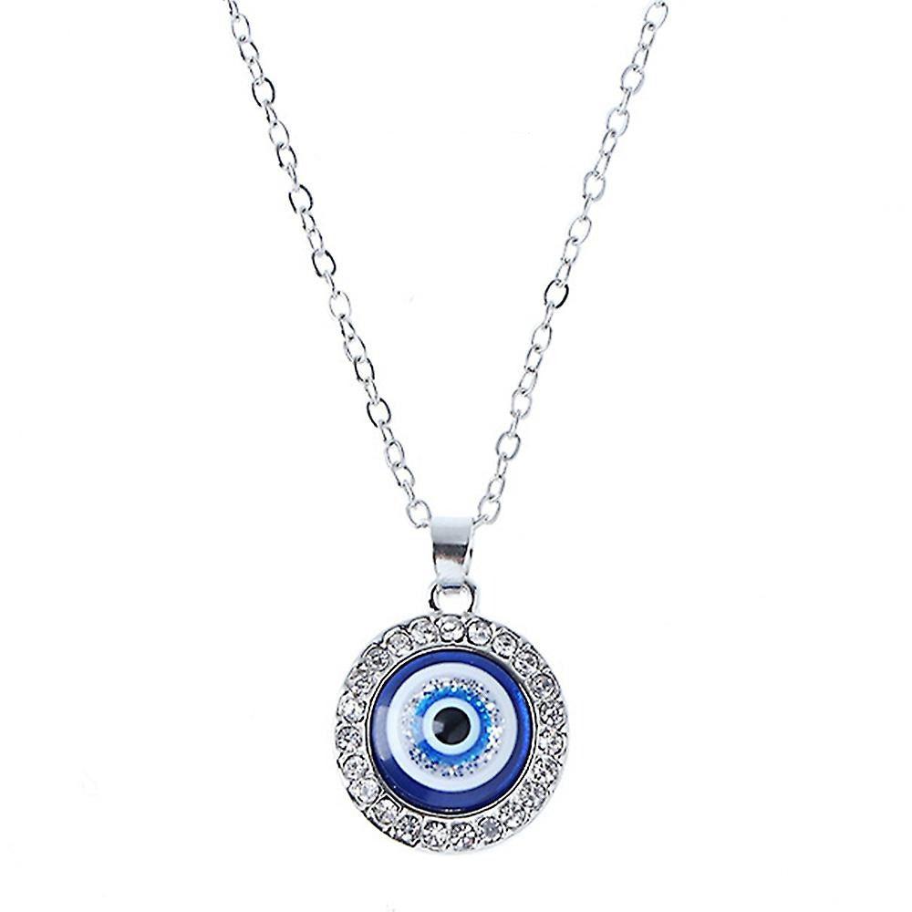 Round Evil Eye Pendant Necklace with Cubic Zirconia in Silver Colour-Evil Eye Necklace-Auswara