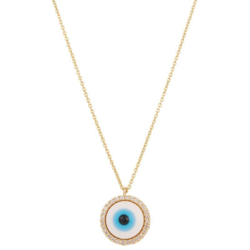 Round Light Blue Evil Eye Necklace-Evil Eye Necklace-Auswara