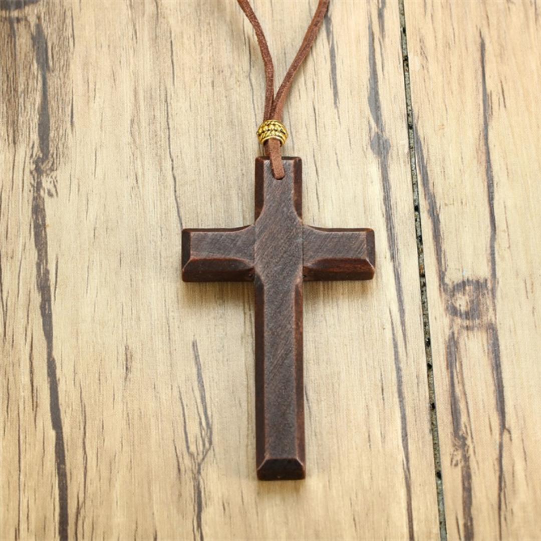 Rustic Faith Wooden Cross Necklace-Cross Necklace-Auswara