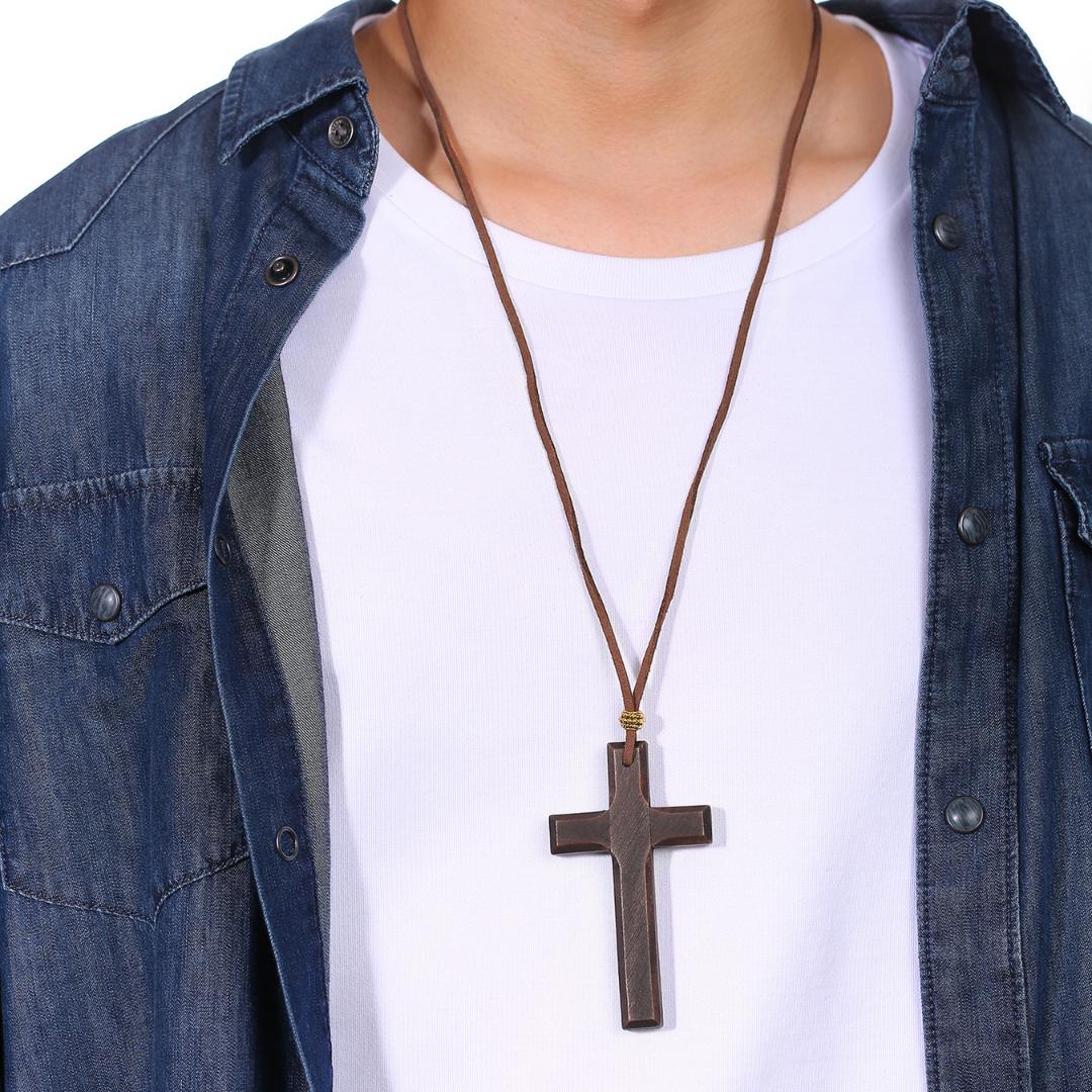 Rustic Faith Wooden Cross Necklace-Cross Necklace-Auswara
