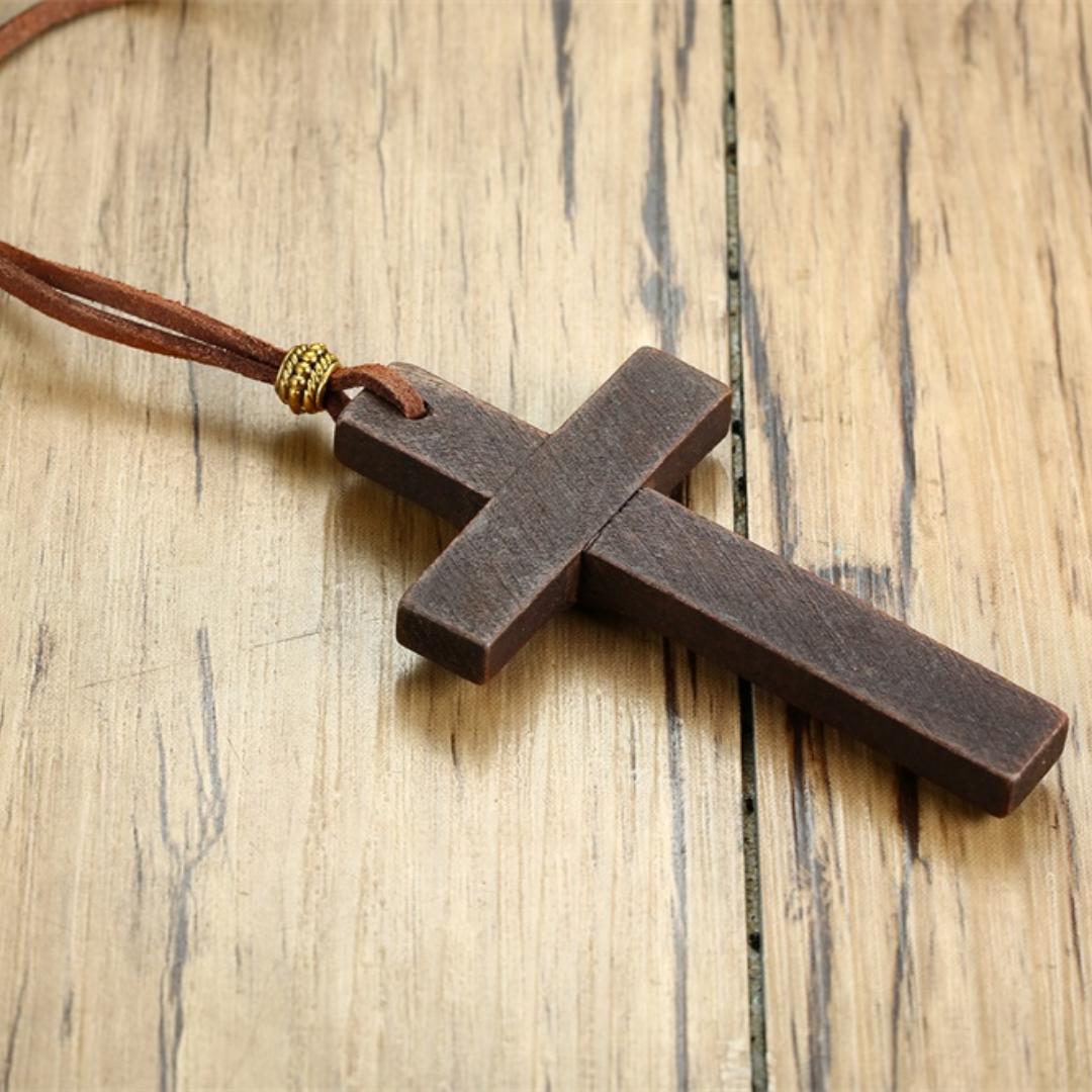 Rustic Faith Wooden Cross Necklace-Cross Necklace-Auswara