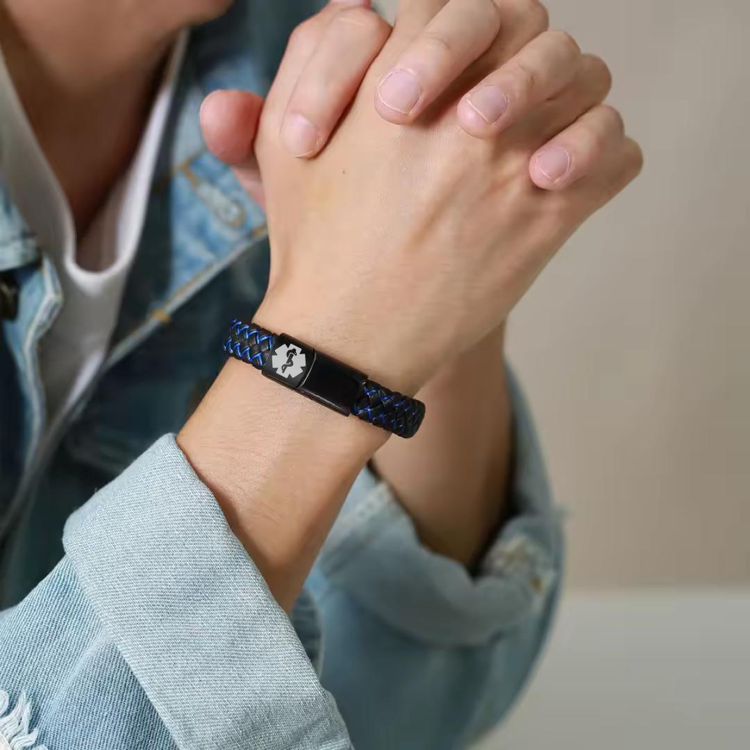 SafeChic Braided Leather Medical ID Bracelet-Medical ID Bracelet-Auswara
