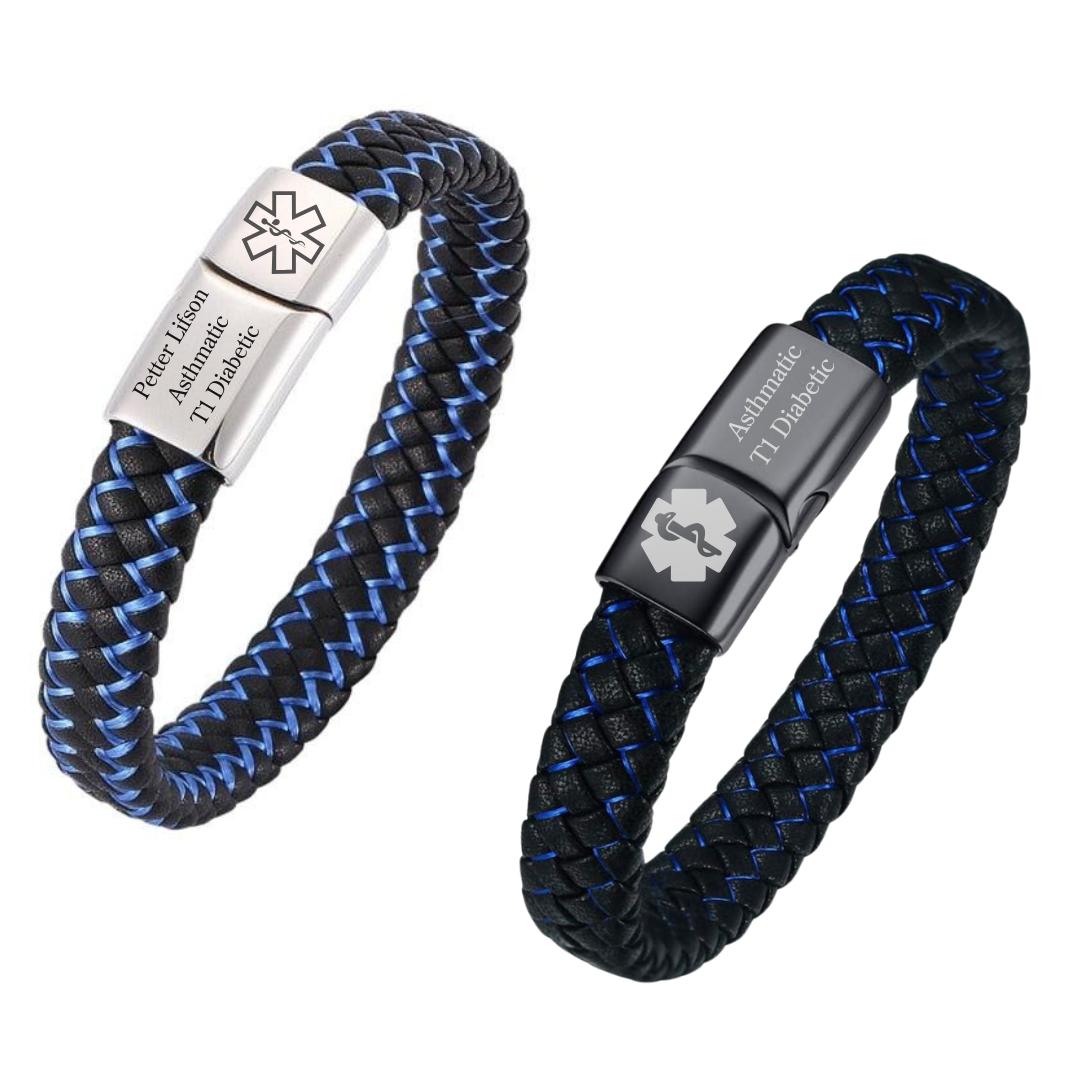 SafeChic Braided Leather Medical ID Bracelet-Medical ID Bracelet-Auswara