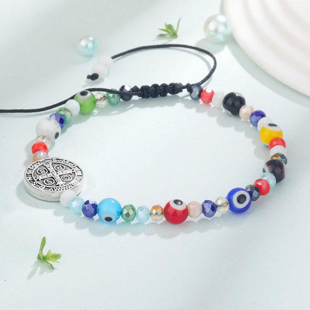 Saint Benedict Adjustable Bracelet with Evil Eye Protection-Cross Bracelet-Auswara