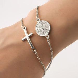 Saint Benedict Cross Bracelet in Silver Colour-Cross Bracelet-Auswara