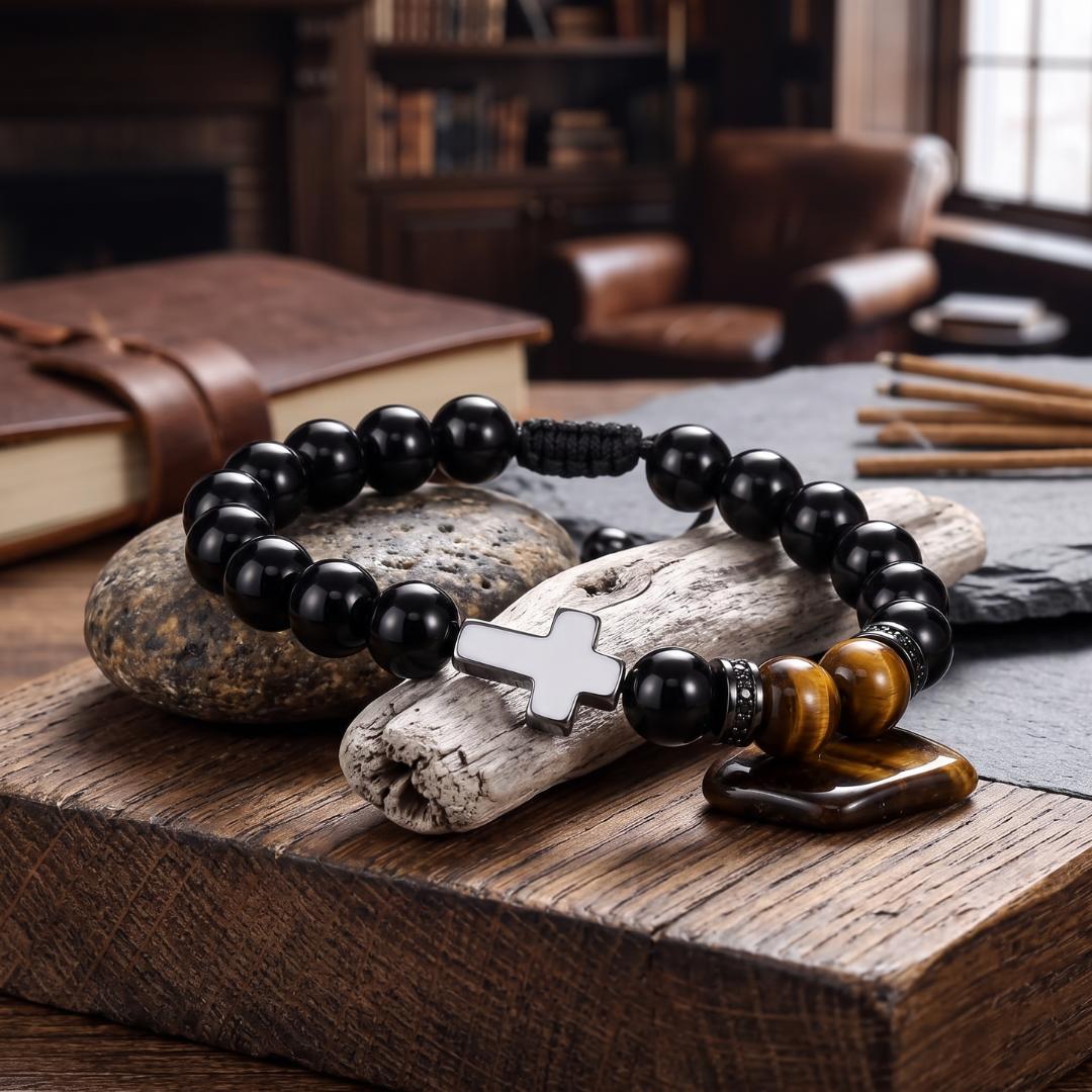 Sanctus Men's Cross Bracelet-Cross Bracelet-Auswara