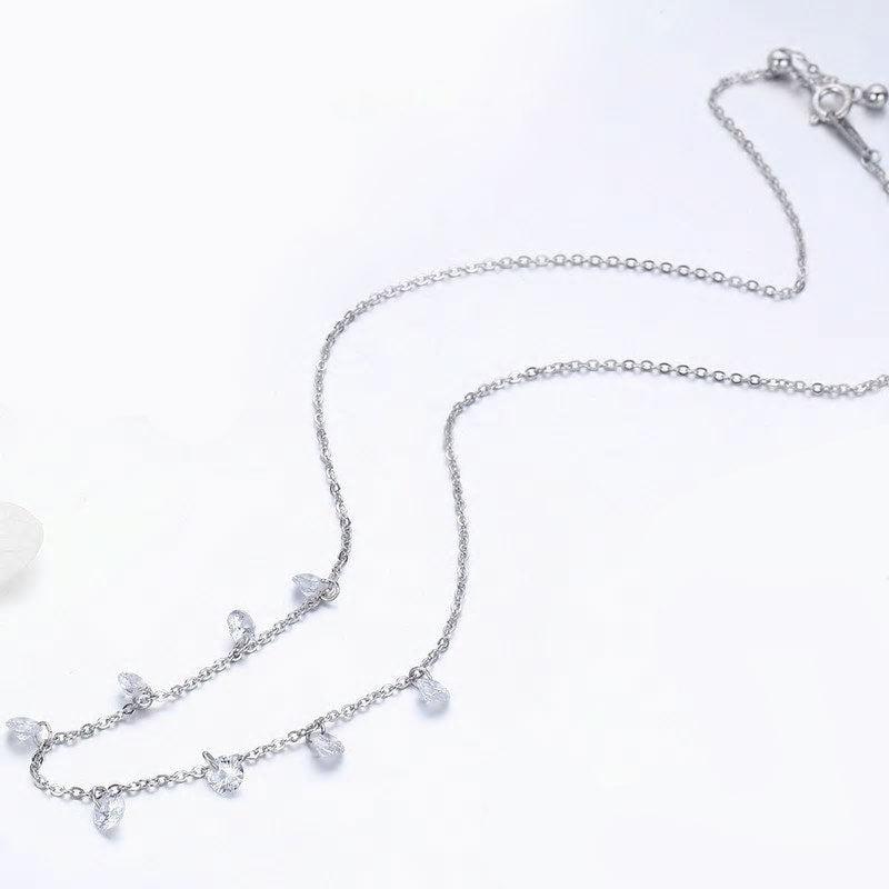 Scattered Cubic Zirconia Necklace in Sterling Silver-Women Necklace-Auswara