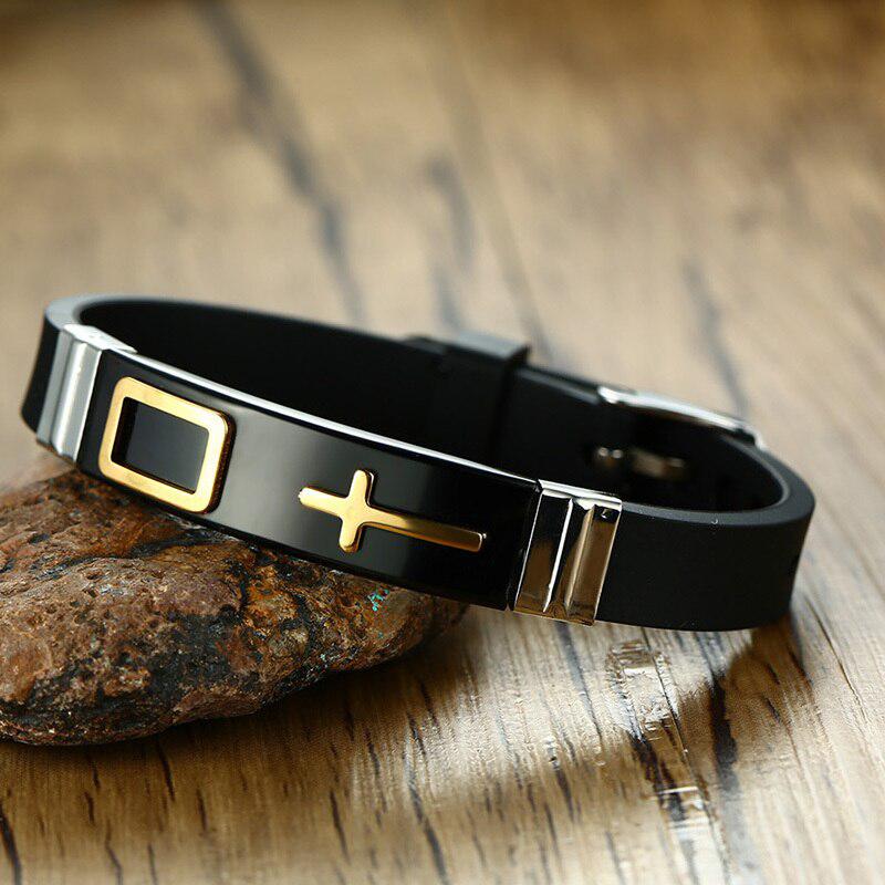 Silicone Cross Bracelet with Black Bar-Cross Bracelet-Auswara