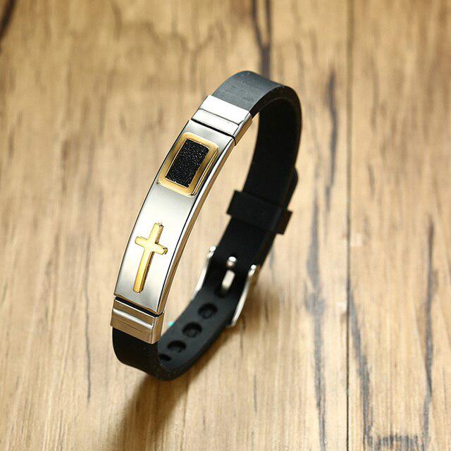 Silicone Cross Bracelet with Silver Bar-Cross Bracelet-Auswara