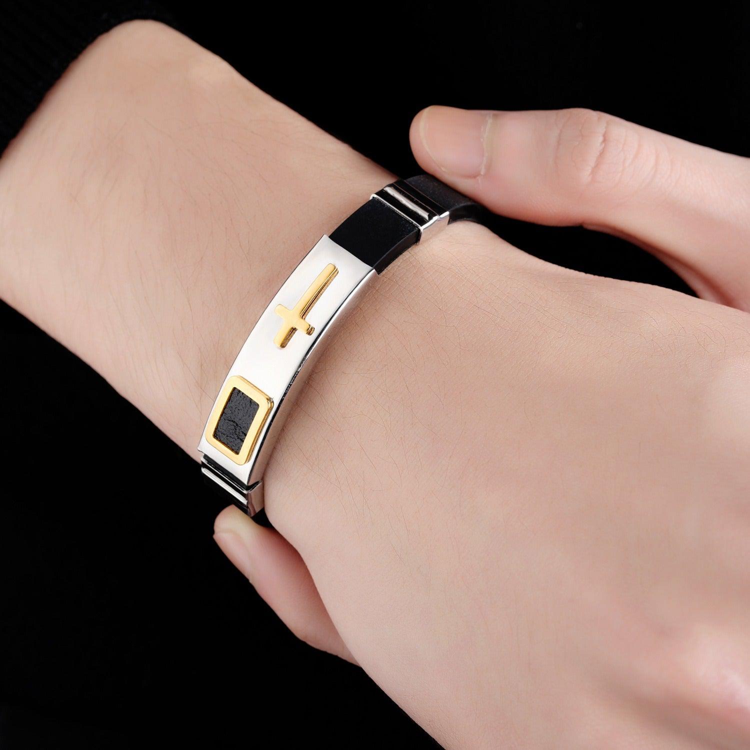 Silicone Cross Bracelet with Silver Bar-Cross Bracelet-Auswara
