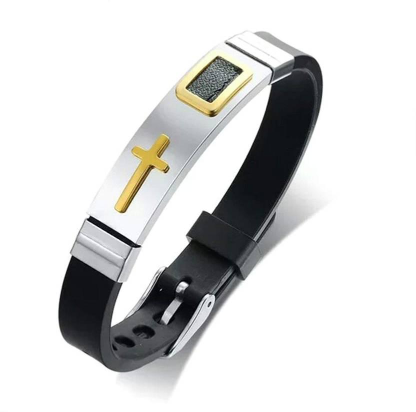 Silicone Cross Bracelet with Silver Bar-Cross Bracelet-Auswara