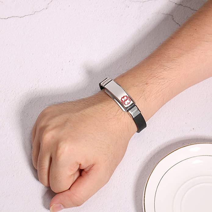 Personalised Black Silicone Medical Alert ID Bracelet-Medical ID Bracelet-Auswara