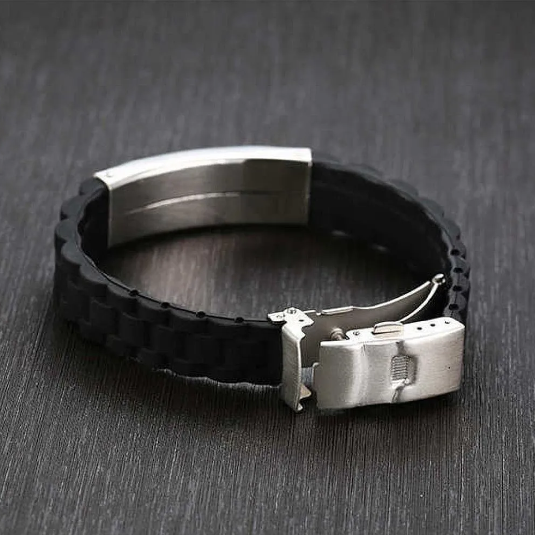 Silicone Medical Alert ID Bracelet with Silver Custom Bar