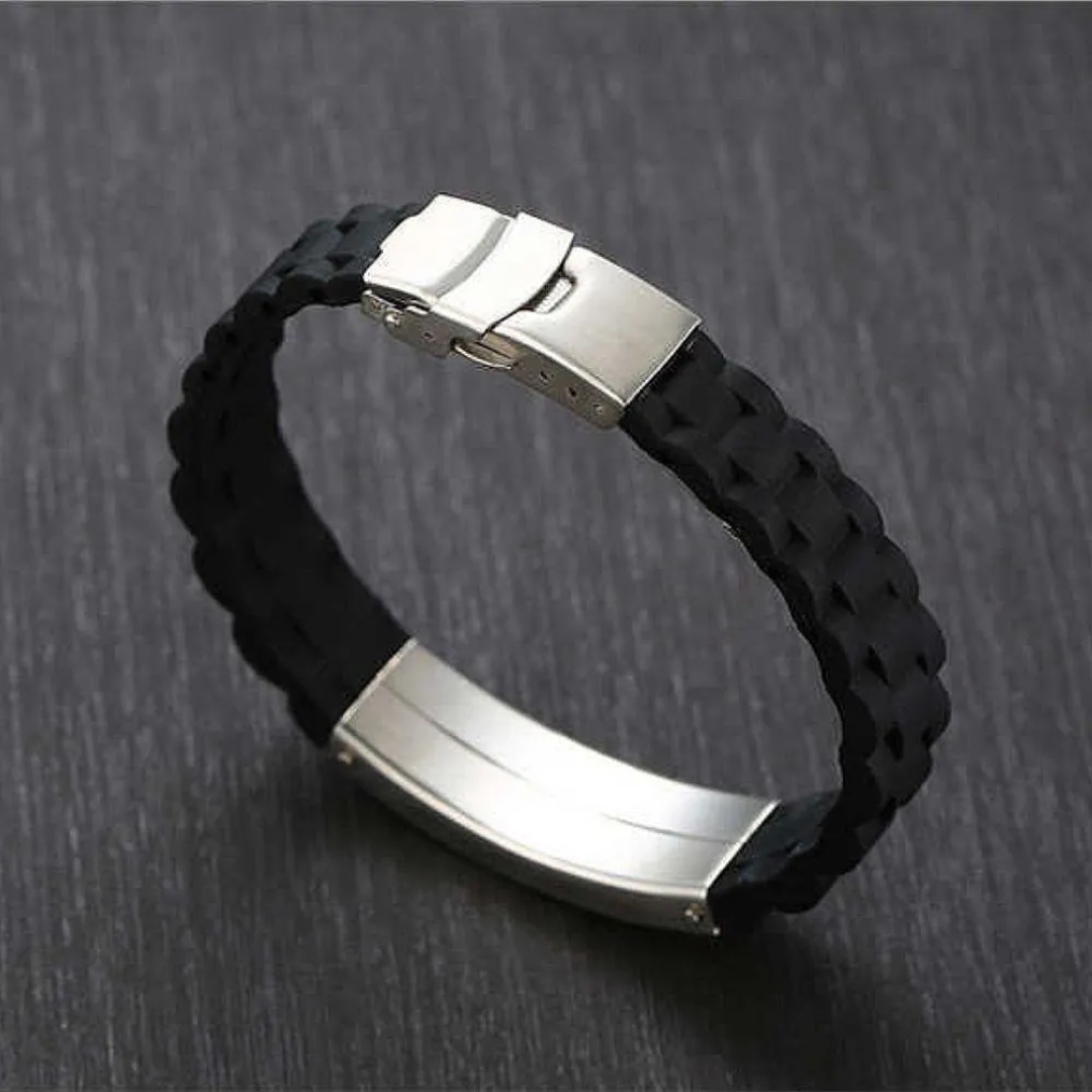 Silicone Medical Alert ID Bracelet with Silver Custom Bar