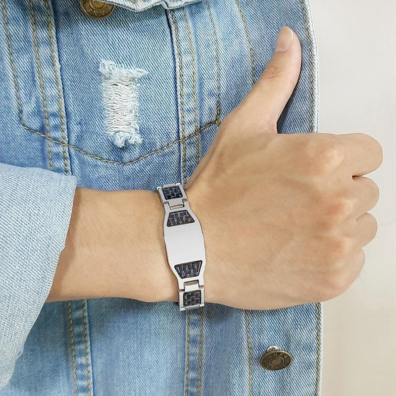 Silver & Black Personalised Steel Bracelet-Personalised Bracelet-Auswara