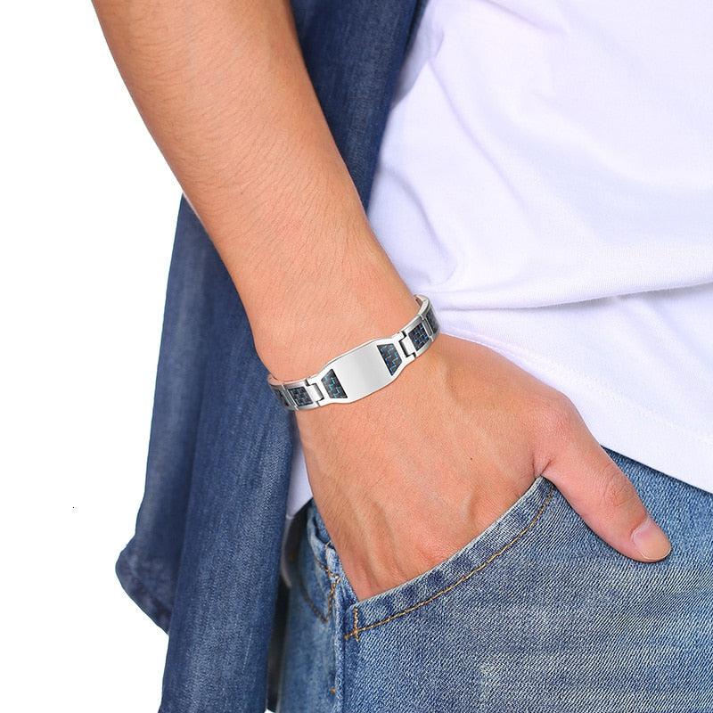 Silver & Blue Personalised Steel Bracelet (OLD TEMPLATE)-Personalised Bracelet-Auswara