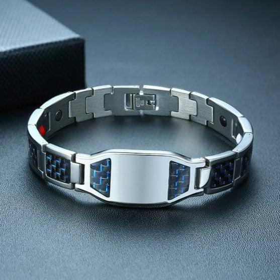 Silver & Blue Personalised Steel Bracelet (OLD TEMPLATE)-Personalised Bracelet-Auswara