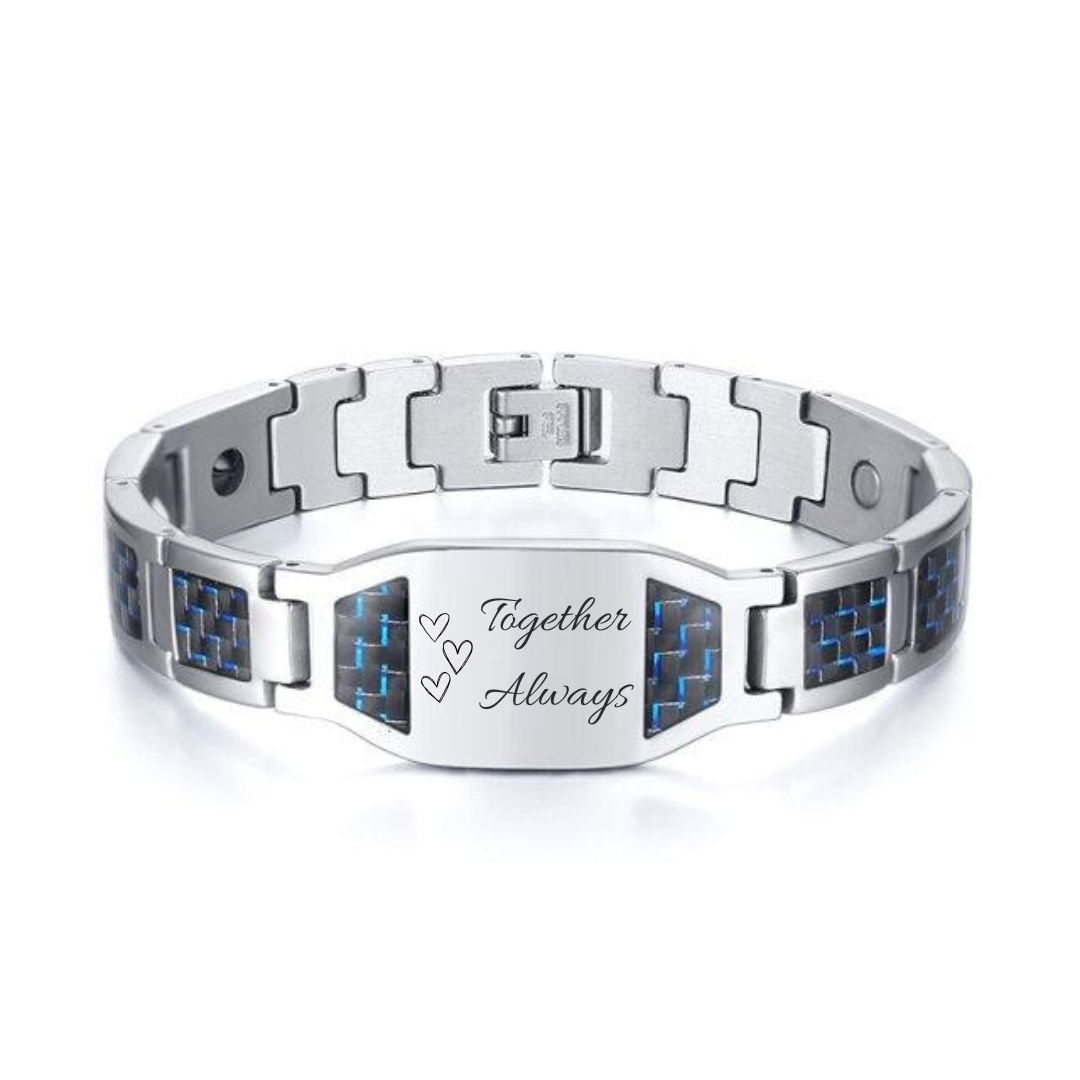 Silver & Blue Personalised Steel Bracelet (OLD TEMPLATE)-Personalised Bracelet-Auswara