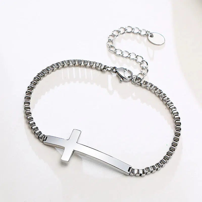 Silver Colour Cross Chain Bracelet-Cross Bracelet-Auswara