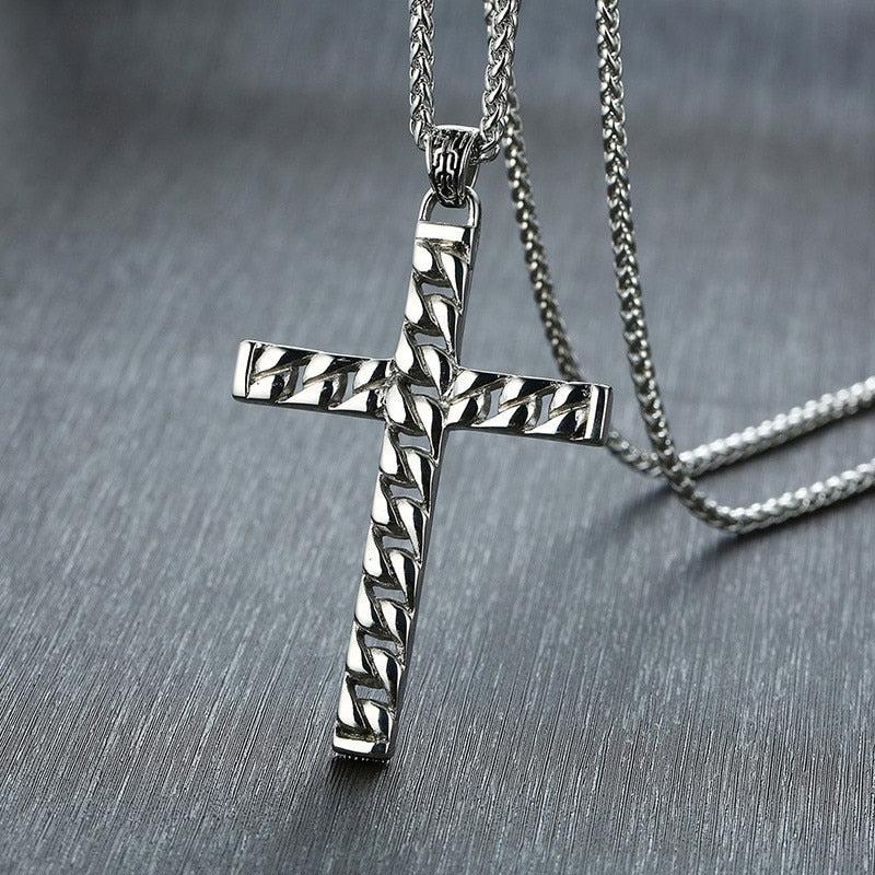Silver Colour Cross Chain Pendant for Men Auswara