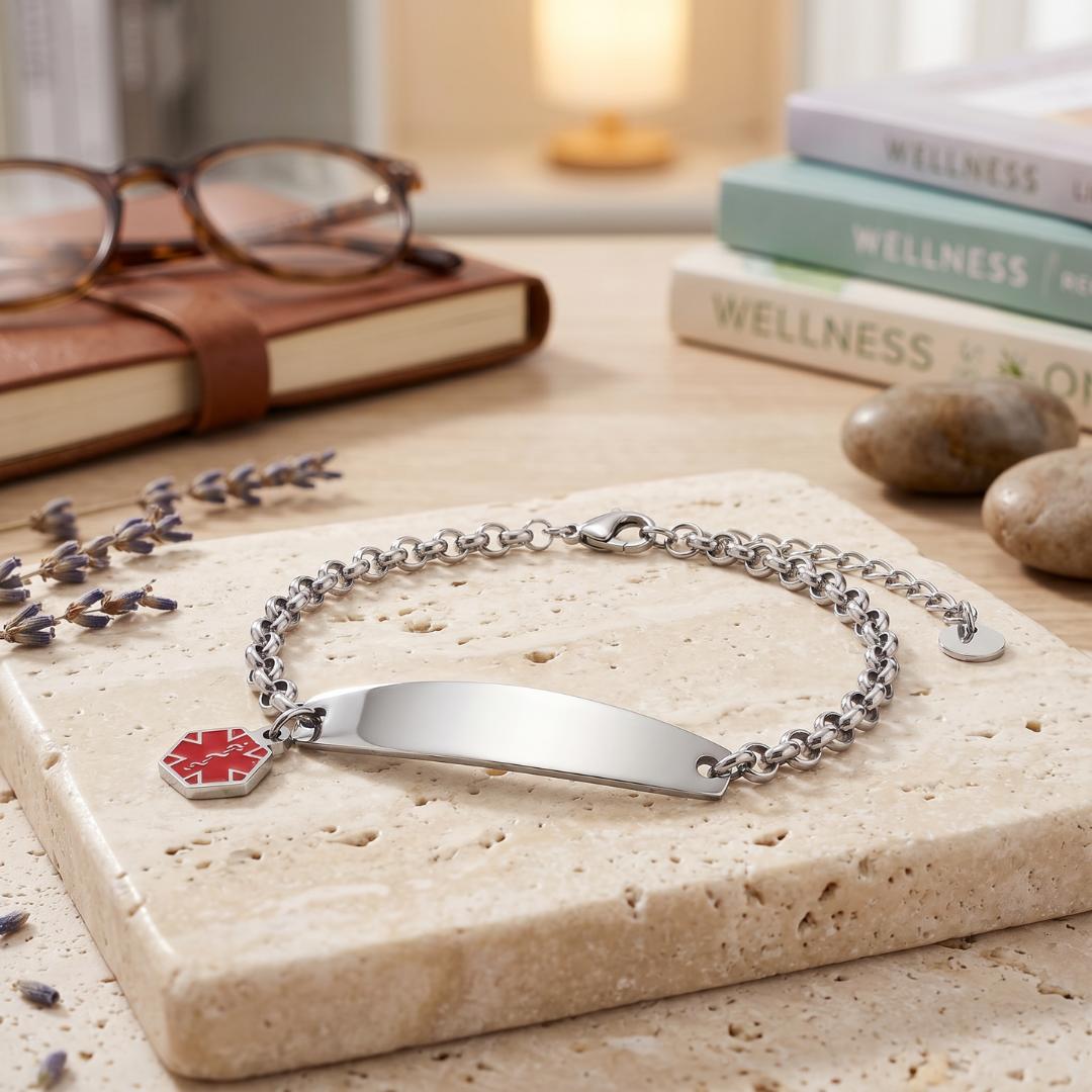 Silver Colour Medical Alert Bracelet with Medical Charm-Medical ID Bracelet-Auswara