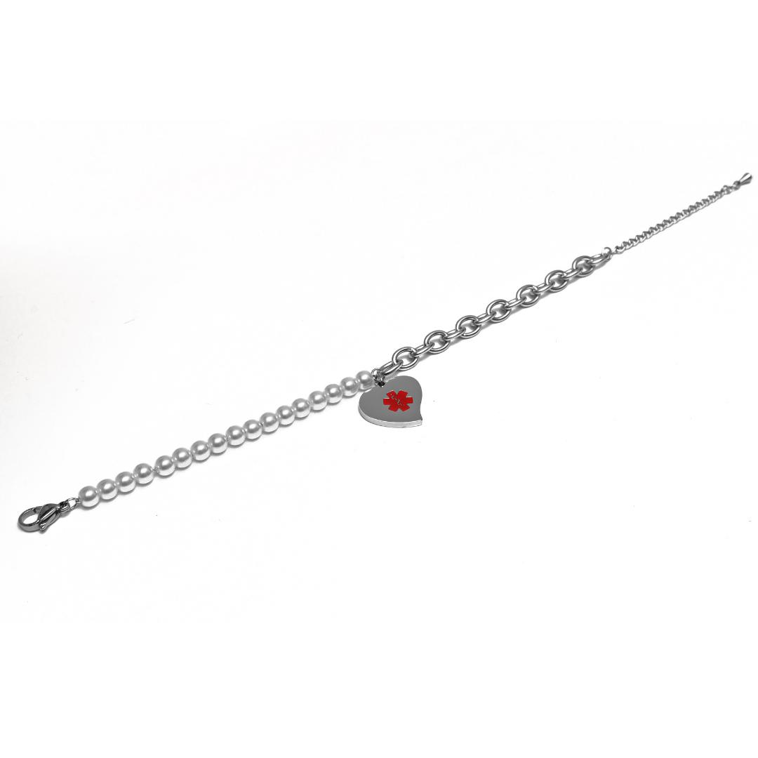 Silver Colour Medical ID Bracelet with Heart Charm-Medical ID Bracelet-Auswara