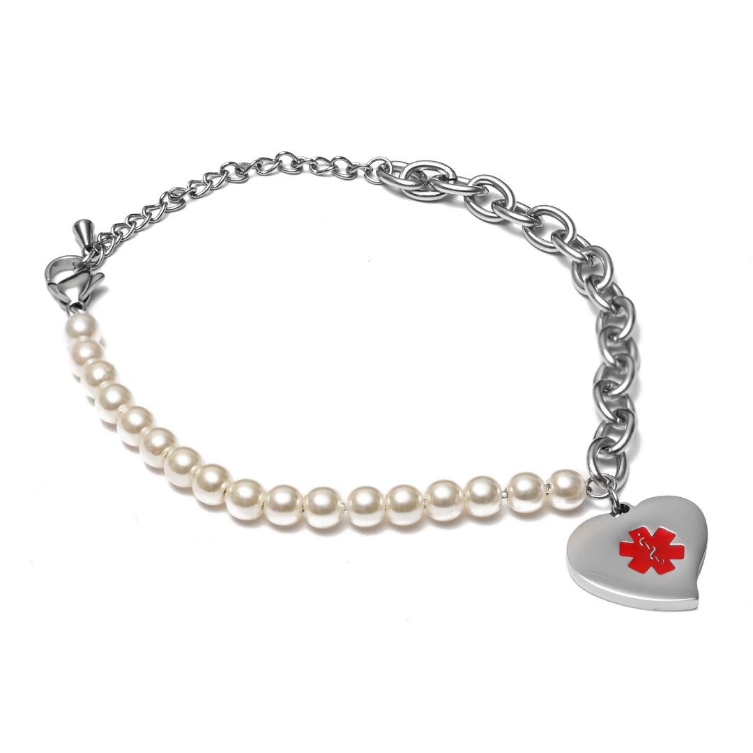 Silver Colour Medical ID Bracelet with Heart Charm-Medical ID Bracelet-Auswara